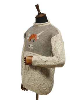 Unisex Aran Highland Cow Jumper Speckle