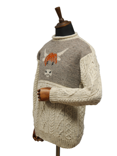 Unisex Aran Highland Cow Jumper - Speckle