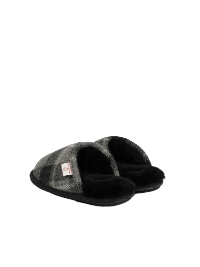 Harris Tweed William Slippers - Black Tartan Check