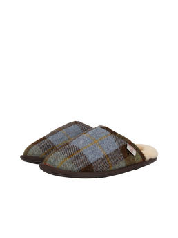 Harris Tweed William Slippers - Chocolate/Green Check