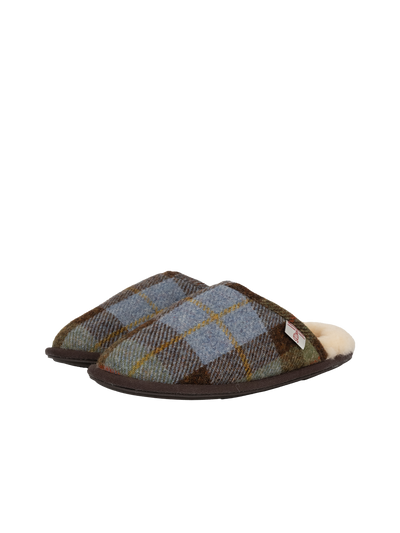 Harris Tweed William Slippers - Chocolate/Green Check