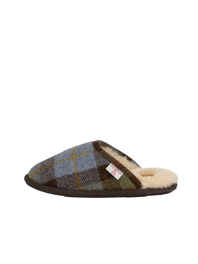 Harris Tweed William Slippers - Chocolate/Green Check