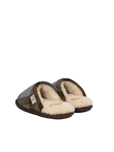 Harris Tweed William Slippers - Chocolate/Green Check