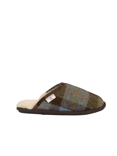 Harris Tweed William Slippers - Chocolate/Green Check