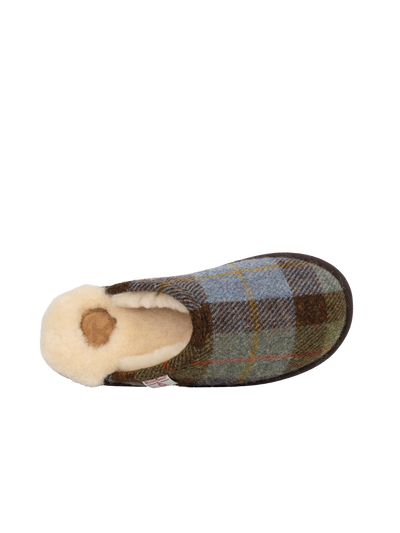 Harris Tweed William Slippers - Chocolate/Green Check