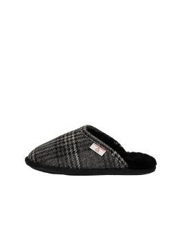Harris Tweed William Slippers - Grey/Black Tartan Check