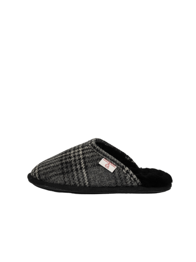 Harris Tweed William Slippers - Grey/Black Tartan Check
