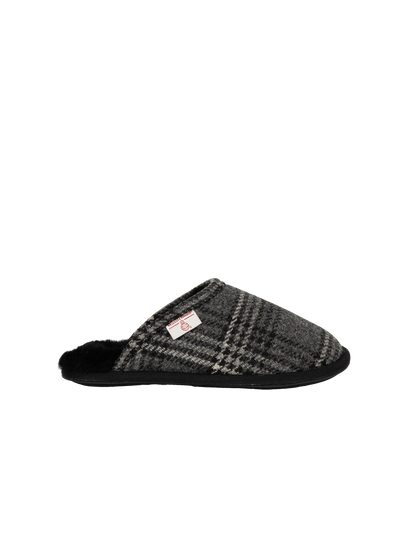 Harris Tweed William Slippers - Grey/Black Tartan Check