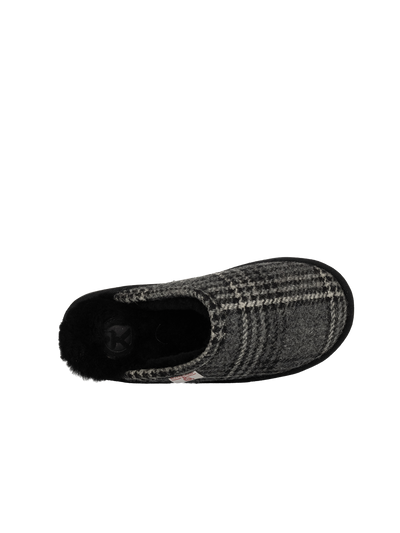 Harris Tweed William Slippers - Grey/Black Tartan Check