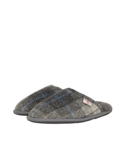 Harris Tweed William Slippers - Grey/Charcoal Check (Grey)