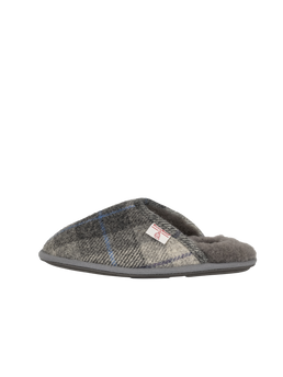Harris Tweed William Slippers - Grey/Charcoal Check (Grey)