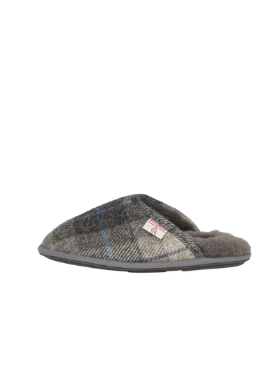 Harris Tweed William Slippers - Grey/Charcoal Check (Grey)