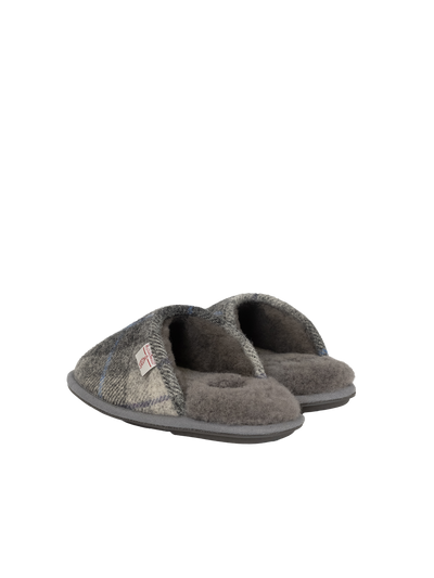 Harris Tweed William Slippers - Grey/Charcoal Check (Grey)