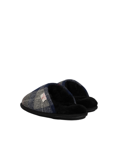 Harris Tweed William Slippers - Navy/Black Check