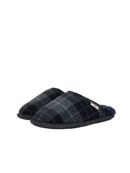 Harris Tweed William Slippers - Navy/Denim Tartan Check