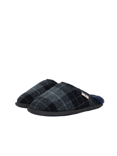 Harris Tweed William Slippers - Navy/Denim Tartan Check