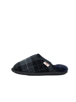 Harris Tweed William Slippers - Navy/Denim Tartan Check