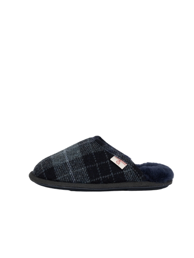 Harris Tweed William Slippers - Navy/Denim Tartan Check