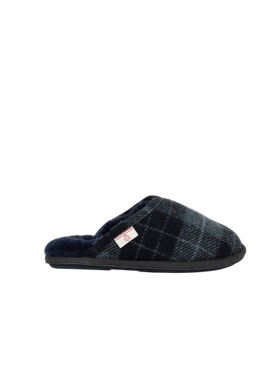 Harris Tweed William Slippers - Navy/Denim Tartan Check