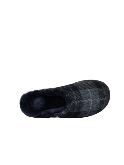 Harris Tweed William Slippers - Navy/Denim Tartan Check