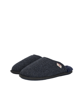 Harris Tweed William Slippers - Navy Herringbone