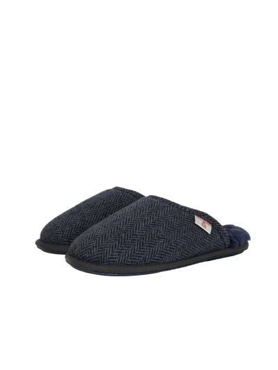 Harris Tweed William Slippers - Navy Herringbone