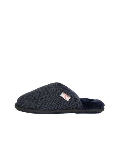 Harris Tweed William Slippers - Navy Herringbone