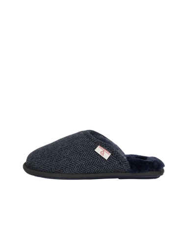Harris Tweed William Slippers - Navy Herringbone
