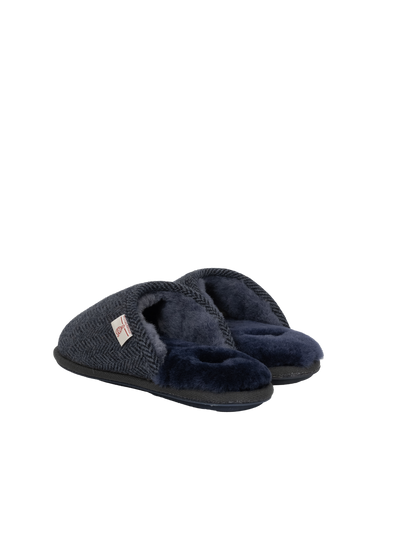 Harris Tweed William Slippers - Navy Herringbone
