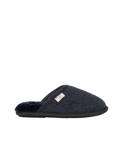Harris Tweed William Slippers - Navy Herringbone