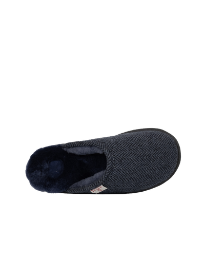 Harris Tweed William Slippers - Navy Herringbone