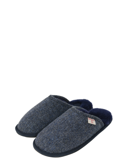 Harris Tweed William Slippers Navy Herringbone
