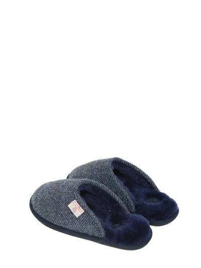 Harris Tweed William Slippers Navy Herringbone